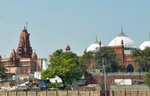 Hindu temple and Muslim mosque in Mathura in Uttar Pradesh