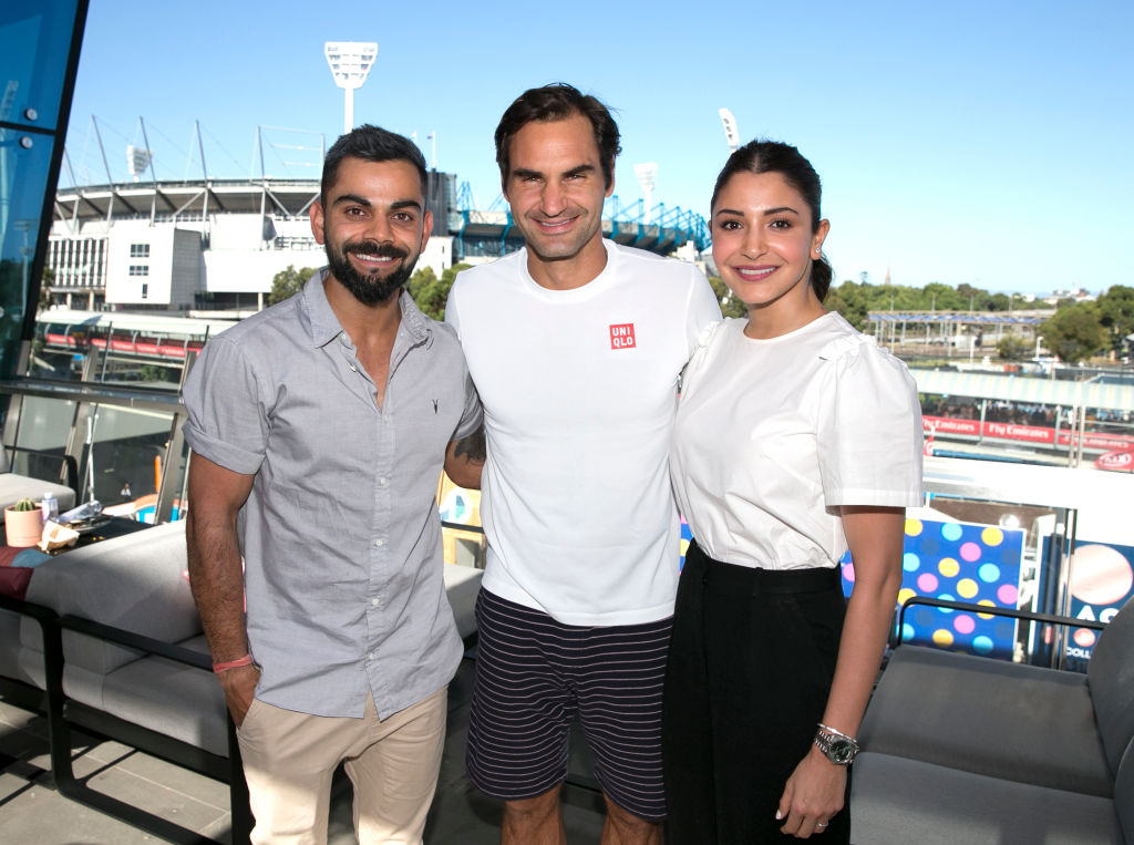 Virat Kohli and Anushka Sharma with Roger Federer