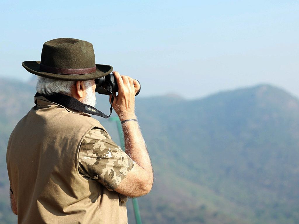 PM Narendra Modi on a jungle safari at Bandipur and Mudumalai Tiger Reserves in the Indian states of Karnataka and Tamil Nadu, respectively, on Sunday,