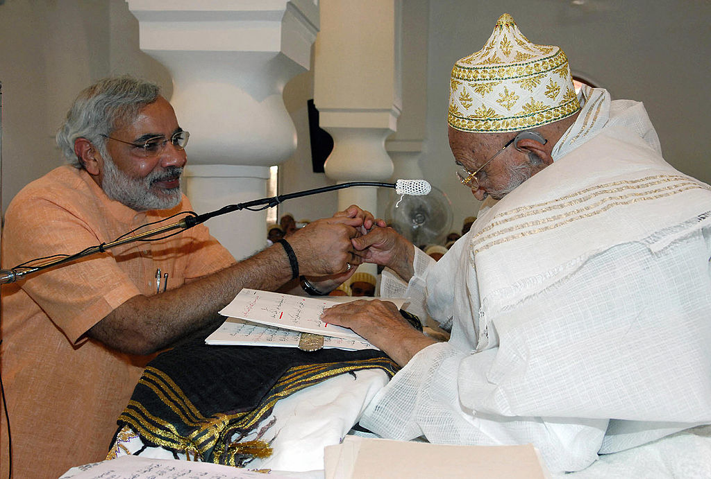 Indian PM Narendra Modi with former Dawoodi Bohra community head Snyedna Mohammad Burhanuddin