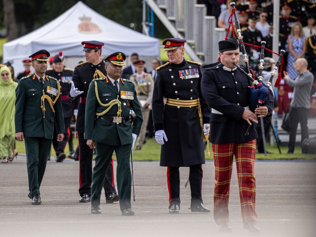 Indian army chief General Manoj Pande inspects commissioning course 223 at the Sovereign’s Parade