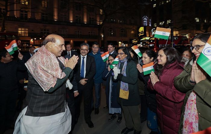 Indian defence minister Rajnath Singh meets Indian diaspora in the UK