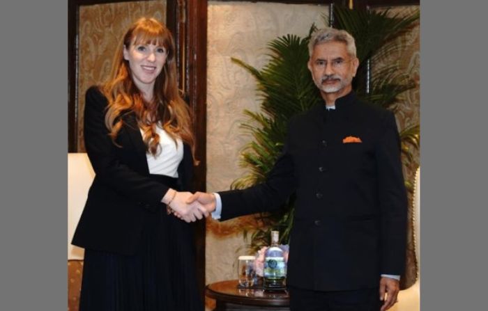 British deputy shadow PM Angela Rayner with Indian external affairs minister Subrahmanyam Jaishankar