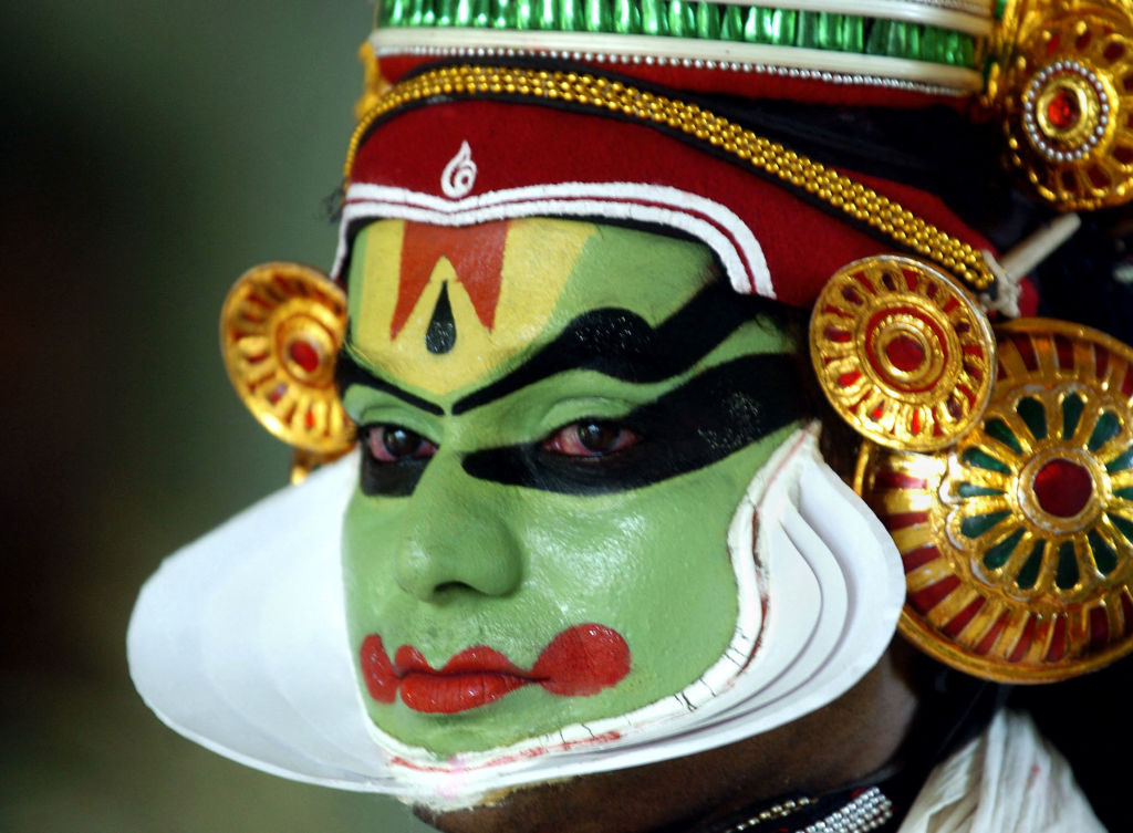 An Indian kathakali artiste from the southern Indian state of Kerala.