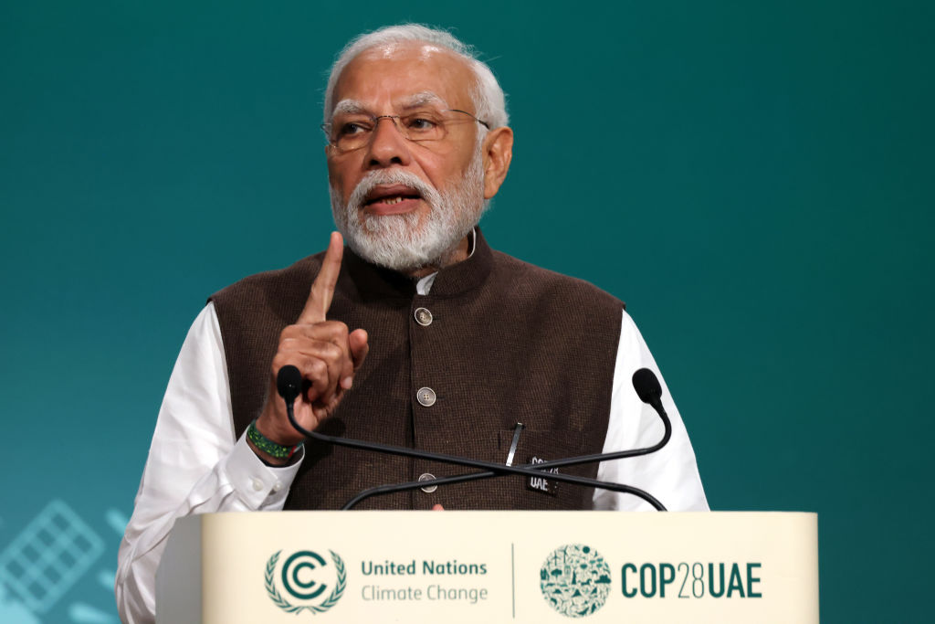 Indian PM Narendra Modi speaks at an international environment meet