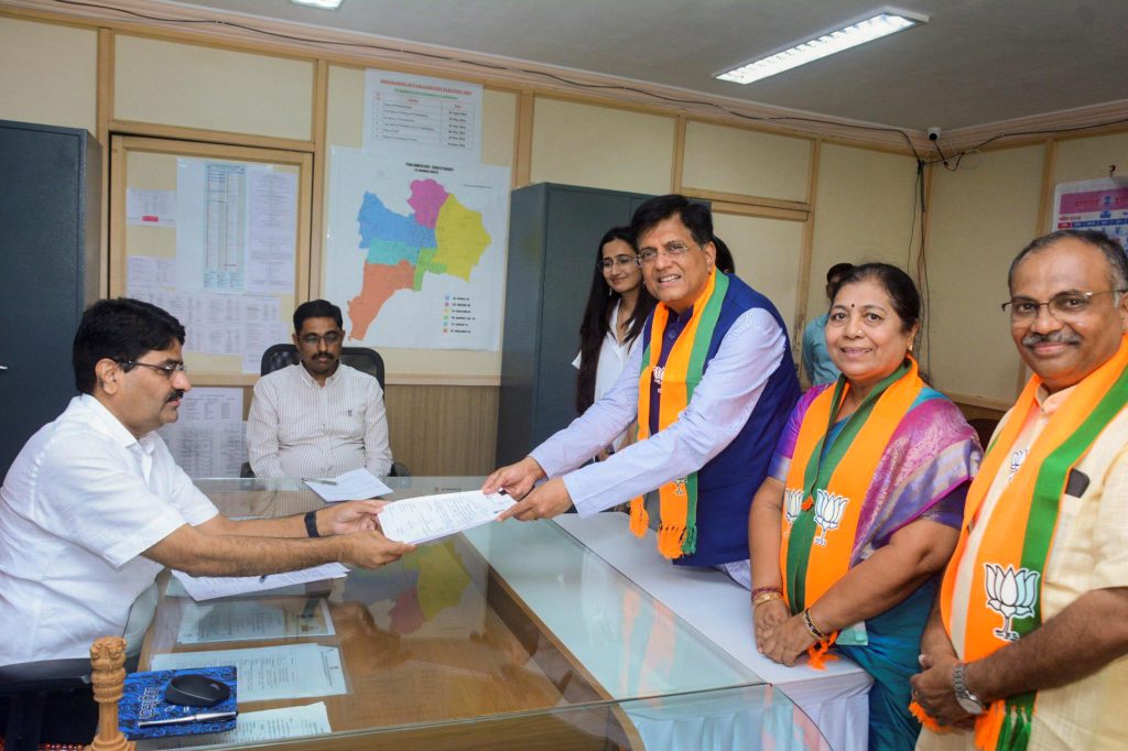 India trade and commerce minister Piyush Goyal files nomination for India elections 2024