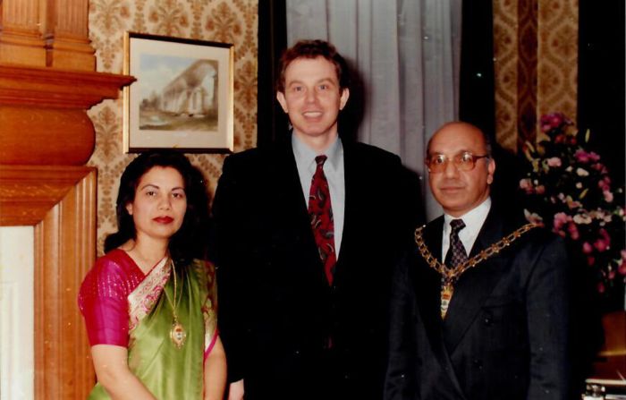 Virendra Sharma MP and his wife Nirmala Sharma with former British PM Tony Blair