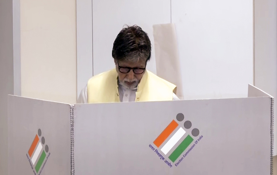 Indian actor Amitabh Bachchan casts vote for India national elections 2024