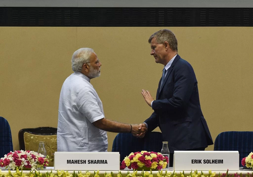 Erik Solheim with Indian prime minister Narendra Modi