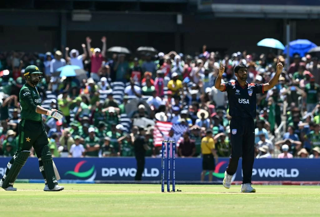 US bowler Saurabh Netravalkar after winning the T20 World Cup game against Pakistan on June 6. 