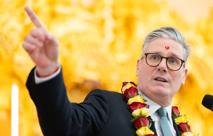 Labour leader Keir Starmer speaks at Hindu temple in Kingsbury, London.