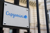 The logo of Capgemini at its headquarters in Paris, France.