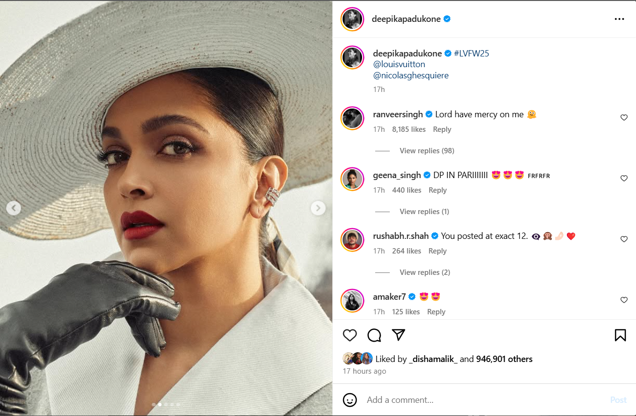 Ranveer Singh reacts to Deepika Padukone’s stunning vintage Louis Vuitton look at Paris Fashion Week: ‘Lord have mercy on me’